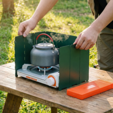 픽앤굿 10단 접이식 캠핑 버너 바람막이, 그린, 1세트