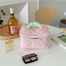DDULSHOP Melody Check Pastel 大容量手提袋化妝品旅行袋