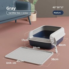 대형 반폐쇄형 무취 고양이 화장실 새끼 고양이용 애완동물 케이지 모래 트레이 욕실, 3. 【중간 사이즈】 안개 회청색 - 중간.., 1개