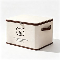 CHUYI 곰돌이 프린팅 옥스포드 접이식 수납박스 대용량 리빙박스 옷정리함 이불보관함 50x35x30cm, 아이보리 곰돌이 프린트, 1단
