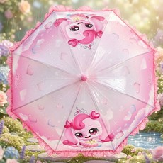 캐치티니핑 POE 47 구름하트 우산 하츄핑 프릴 투명 우산 핑크