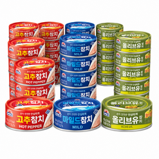 사조 참치캔 혼합세트 고추참치 마일드참치 올리브유참치 안심따개 캔참치 통조림 반찬 자취 캠핑 사무실 대량구매