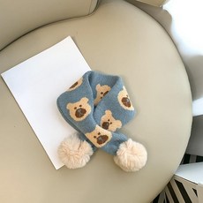 겨울 니트 쁘띠 목도리 귀여운 베어 털 보온 머플러, 블루
