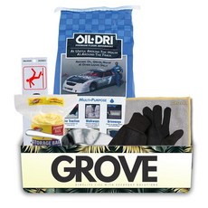 Oil Dri 흡수성 3.6kg(8파운드) + Hillman 안전 표지판 번들 보관 가방 작업 장갑 11.4cm(4.5인치) 플랫 스쿱 및 바닥 건조 흡수용 극세사 천 포, Oil Dri 흡수성 3.6kg(8파운드) + Hill