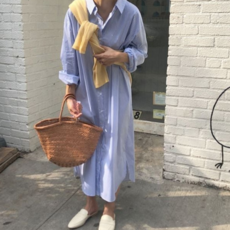 여성 롱 원피스 스트라이프 오버핏 빅사이즈 여성 셔츠 원피스 데일리