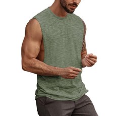 남성용 운동 컷오프 셔츠 완벽한 머슬 보디빌딩 탁탑 민소매 체육관 티셔츠 화이트.110120, 아미 그린