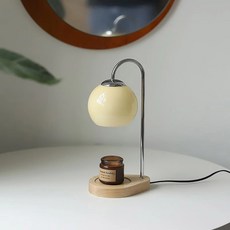 캔들 워머 높이조절 조명 인테리어 샴페인, 베이지 라이트커버 오벌원목, American plug, 타이밍조광스위치