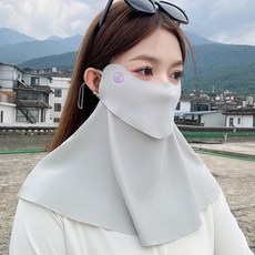 可喝水防曬冰絲口罩, 淺灰半臉可喝水面罩, 均碼