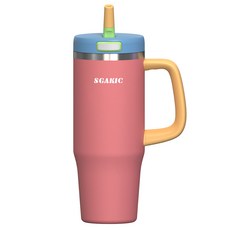 SGAKIC 원터치 보온보냉 텀블러 손잡이 차량용 대용량 빨대 물병, 워터멜론, 1개, 1000ml