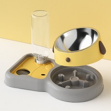 飲水餵食器慢食碗自動餵食器寵物碗寵物用品飲水碗飼料碗餵食器寵物飲水器水糧護頸多功能餵食器, 1個, 黃色