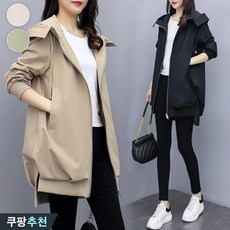 (신상 추천) 80kg까지 빅사이즈 여성 후드 언발 트임 하프 날씬해보이는 자켓 봄 가을 편한 패션 유니크 우아한 이쁜 셔링 장식 디자인 심플 캐주얼 포켓 간절기 아우터 잠바