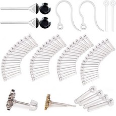 민감한 귀용 실리콘 귀걸이 알레르기 슬리브 108개 6가지 사이즈 알레르기 방지 슬리브 및 지르콘 및 포스트 및 후크 및 귀걸이 뒷면 (화이트), 블랙