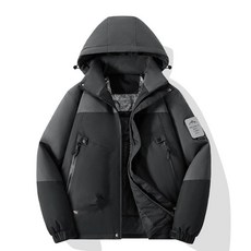 겨울 스키복 상의 아웃도어 패딩 점퍼 탈부착 모자 등산복 아우터, 1개, 스타블랙