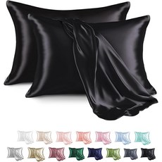 MR&HM 모발 및 피부용 새틴 베개 커버 실크 2팩 용 2개 세트 봉투 잠금 기능이 있는 커버13x18 블랙