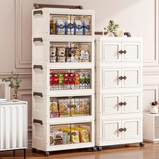 대용량 다용도 접이식 수납장 조립 필요 없음 가정용 거실수납장 이동식 가구, 투명색