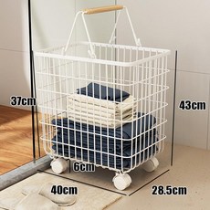 욕실용 이동식 옷걸이 바구니 분리형 세탁물 정리함, 1개, 큰 바구니 포함 우드 스트립 손잡이 A