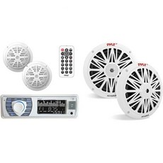 Pyle 파일 마린 수신기 스피커 키트 내장 블루투스 AM 라디오 USB 리더기 LCD 디스플레이 리모컨 방수 13.3cm 16.5cm 200W 아웃도어 오디오 스테레오