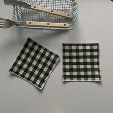 컵받침 패브릭 코스터 체크 시리즈 2p, 다크그린, 1세트