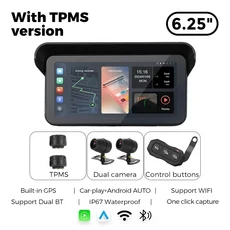 NaviFly 무선 CarPlay 모토 안드로이드 6.25인치 휴대용 디지털 대시보드 GPS 네비게이션 DVR 모니터 (옵션, 02 6.25 Inch-DVR-TPMS