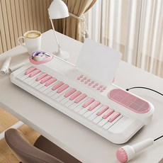 초보자 교습용 37키 전자키보드 피아노 마이크 포함 어린이 음악학습 장난감 키보드, 1개, 화이트, A49