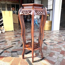雞翅木實木六角花台 鏤雕設計 精緻盆栽底座 實木花架 居家園藝裝飾, 1個, Brown