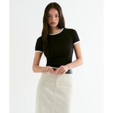 매장정품 무신사스탠다드우먼 MUSINSA STANDARD WOMAN 우먼즈 슬림 크루 넥 링거 반팔 티셔츠 [블랙화이트] MWDTS5Z04-67 542172