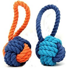 엑스팡글 도그 볼 장난감 인터랙티브 로프 씹는 내구성 있는 이빨 던지기 및 줄다리기 놀이 중대형 품종 강아지를 위한 파란색, Orange