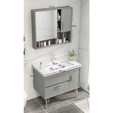 橡木洗臉臺盆櫃智能鏡實木浴室櫃組合 輕奢陶瓷洗手盆地櫃組 浴室收納首選, 輕奢灰100全套配件, 1個