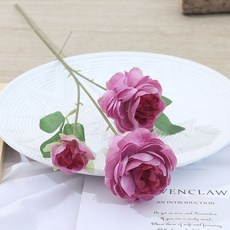 仿真牡丹花 3頭洋牡丹 人造花 居家裝飾 婚禮佈置, 1個, 05. 3頭深紫色 牡丹