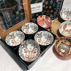 BLOWFISHFUGU 북유럽 그릇 세트 캐릭터 밥그릇 국그릇4p/ 선물 상자 포장 밥공기, 4p+선물 상자 포장, B, 1개