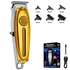 Kemei KM-1949 전문 마무리 머리 깎기 남자 무선 트리머 T-블레이드 조각 컷, 08 Golden with box-1-12
