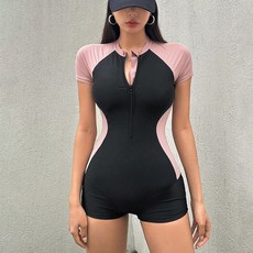 ANYOU 여성 실내수영복 집업 반전신 반팔 원피스 2부 수영복