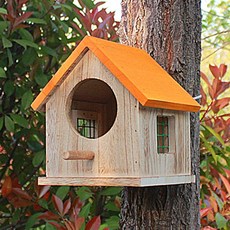 야외 나무 새집 정원 새둥지 버드하우스 가든 원목 참새집 둥지 소품, 매달린 나무 오렌지 탑