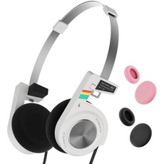 iKF R3 클래식 레트로 블루투스 헤드폰 접이식 경량 무선 헤드셋 빈티지 볼륨 조절 60시간 재생 소음 차단 마이크 포함 80년대 90년대 복고 디자인스티커 3076852, White, 화이트