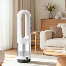 LANGDOO 날개없는 선풍기 BLDC 무소음 냉온풍기 사계절용 스마트 온도감지 8단 풍속 80도 스윙 절전형 서큘레이터, 은백색