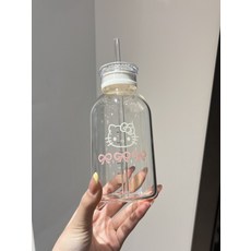 키티 캐릭터 내열 유리컵 빨대 포함 투명한 데스크탑 휴대용 예쁜 컵 디자인, 황색 kt 고양이 내열 빨대컵 중 550ml, 1개, 20L