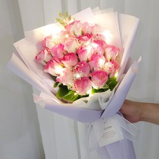 올스타 비누꽃다발 +LED무드등+ 쇼핑백 세트, 20송이 라일락핑크