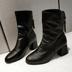 여성 뒷지퍼 털 안감 셔링 겨울 앵클부츠 미들 부츠