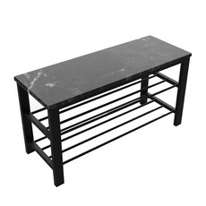 拜爾家居 大理石紋穿鞋椅 台灣製造 木板穿鞋椅 仿大理石紋鞋架 玄關收納椅, 雕刻黑, 1個