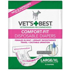 Vet's Best Comfort Fit 일회용 암컷 기저귀 12개 대형/초대형, 12개 (1팩), Large/X-Large