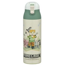 마인크래프트 스케이터 원푸쉬 스테인리스 머그 보틀 텀블러, 그린 + 아이보리, 1개, 500ml