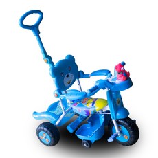 BIKEONE 兒童三輪腳踏車 親子可推後控小熊設計, 藍色, 1個