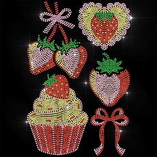 1개 유리 핫픽스 라인스톤 다리미 부착형 아플리케 의상 액세서리 (옷 가방 바지용) 딸기 무늬 (297x210mm), 혼합색