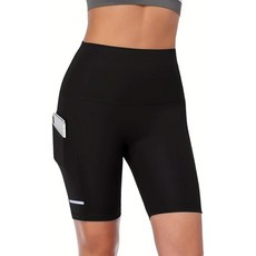 여성용 하이웨이스트 러닝 워크아웃 쇼츠 – 5인치 블랙 사이드 스트라이프 포켓 바이커 요가 체육관 유니크