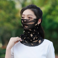 新款錦綸遮臉護頸面罩掛耳面紗圍脖女薄款沙漠面部遮陽防曬臉罩潮高彈絲9號飄落金葉默認顏色