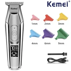 Kemei KM-5027 남성용 전문가용 오리지널 헤어 클리퍼 충전식 LCD 디스플레이 0mm 무선 USB, 10 5027-1-9  no box