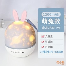 每日新 萌兔款精靈投影燈 八音盒 遙控旋轉夜燈 1200mAh 六款投影片, 現貨-萌兔款八音盒【附遙控器+6款投影片