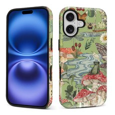 아이폰 17 프로용 케이스 매트 소프트 실리콘 + 하드 PC 긁힘 방지 풀 바디 견고한 충격 방지 보호 2-in-1 케이스 여성 남성용 - 성모 마리아 꽃 콜라주, IPhone 17 -No Magnetic, 개구리 콜라주