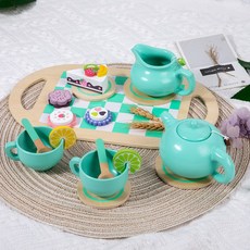 STTPEI 木製仿真甜品茶具兒童玩具, 1個, 綠色茶具套裝:如圖所示