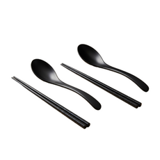 조은친구 멜라민 우동 수저 세트 일식집 라멘수저, 블랙, 2개, 우동스푼 1개+ 젓가락 1조